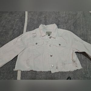 Trendy White Distressed Womens Jean Jacket